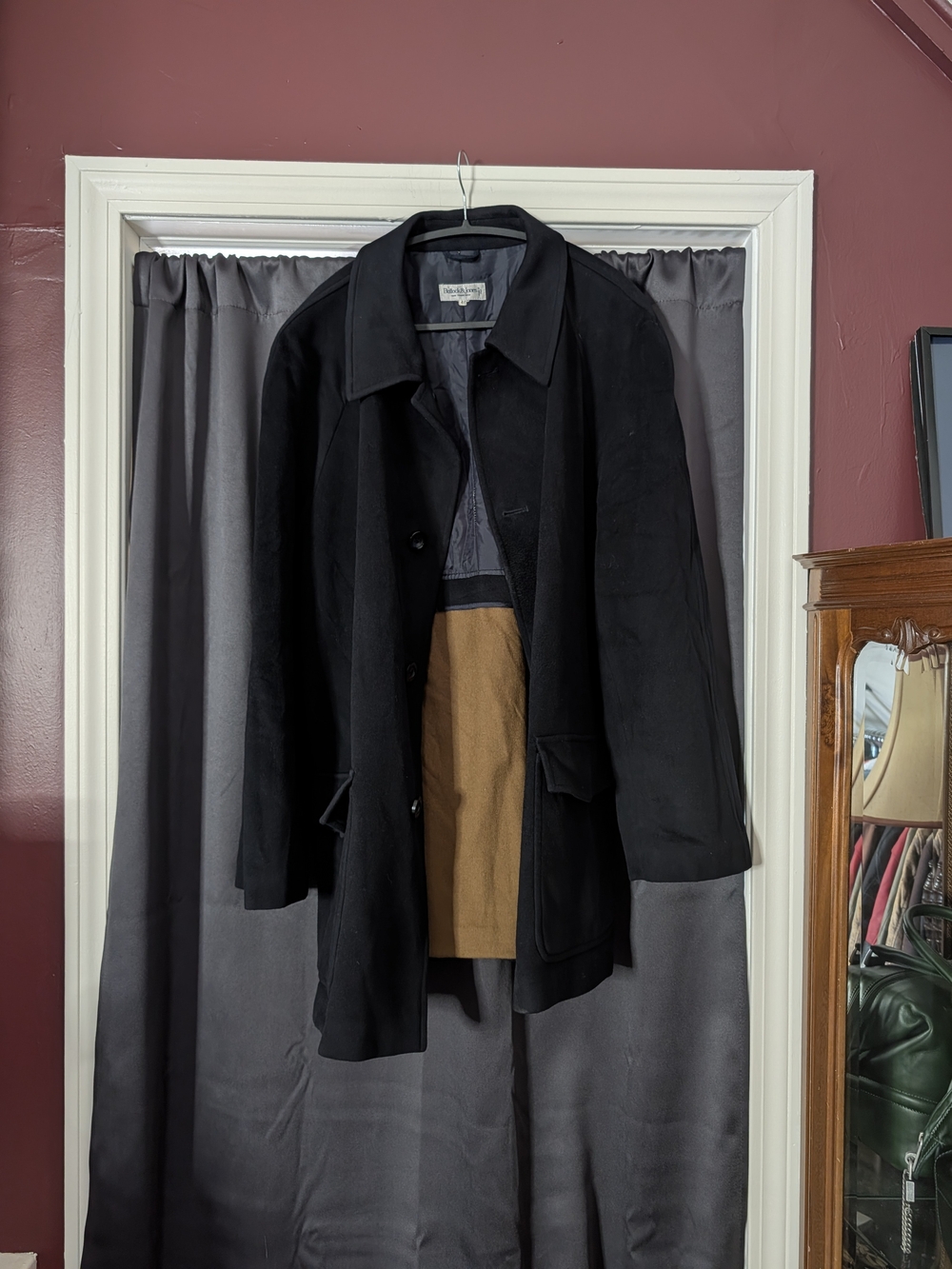 LORO PIANA Bullock & Jones Cashmere Wool Black Fleece Raglan Lined Italian Coat